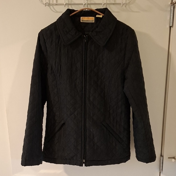 Women's 100% Silk Black Quilted Zip-up Jacket/Chore Coat (Size S) - Picture 2 of 7